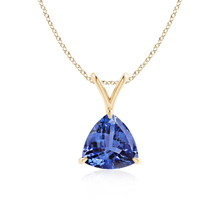 7mm AA Claw-Set Trillion Tanzanite V-Bale Pendant in Yellow Gold 