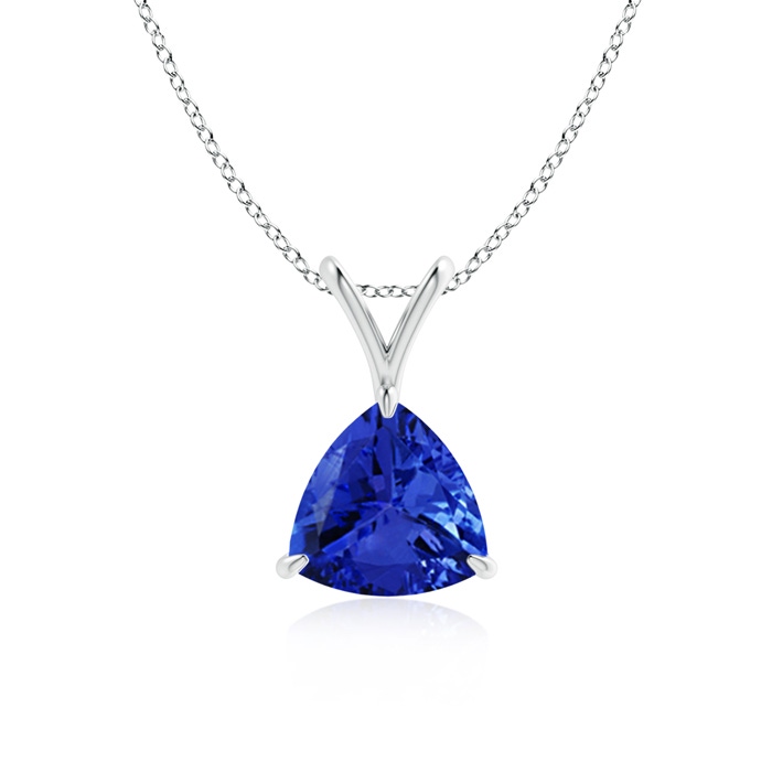 7mm AAA Claw-Set Trillion Tanzanite V-Bale Pendant in White Gold 