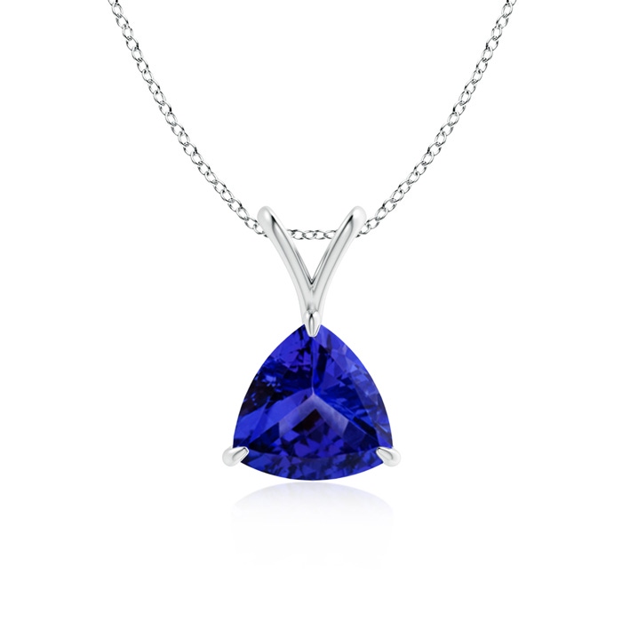 7mm AAAA Claw-Set Trillion Tanzanite V-Bale Pendant in White Gold 