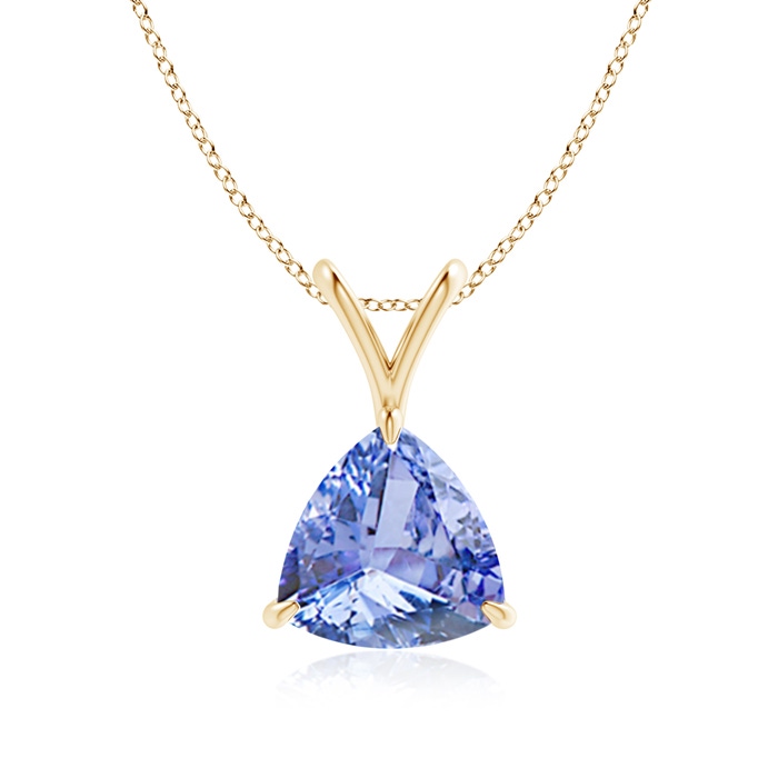 8mm A Claw-Set Trillion Tanzanite V-Bale Pendant in Yellow Gold 