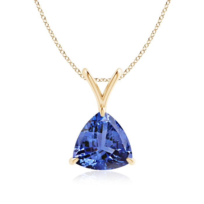 8mm AA Claw-Set Trillion Tanzanite V-Bale Pendant in Yellow Gold 