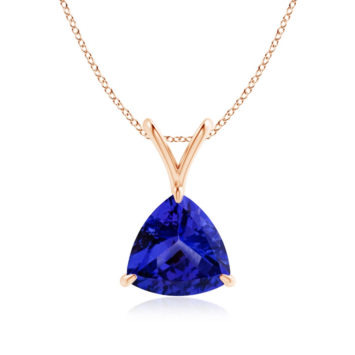 8mm AAAA Claw-Set Trillion Tanzanite V-Bale Pendant in Rose Gold 