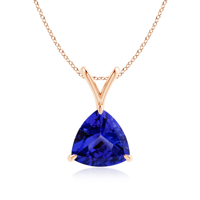 8mm AAAA Claw-Set Trillion Tanzanite V-Bale Pendant in Rose Gold