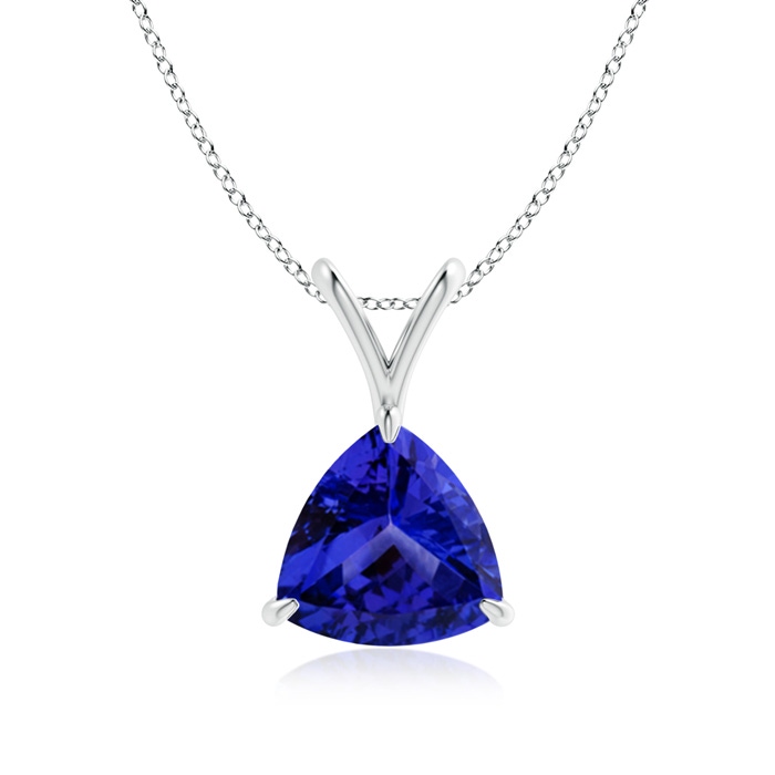 8mm AAAA Claw-Set Trillion Tanzanite V-Bale Pendant in White Gold