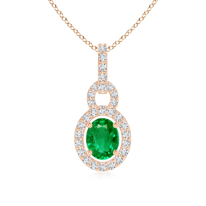 5x4mm AAA Floating Oval Emerald Pendant with Diamond Halo in Rose Gold 