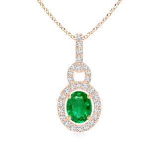 5x4mm AAA Floating Oval Emerald Pendant with Diamond Halo in Rose Gold