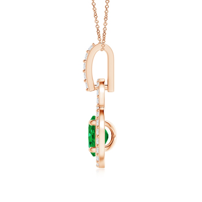 5x4mm AAA Floating Oval Emerald Pendant with Diamond Halo in Rose Gold Product Image