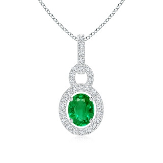 5x4mm AAA Floating Oval Emerald Pendant with Diamond Halo in White Gold