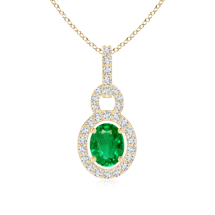 5x4mm AAA Floating Oval Emerald Pendant with Diamond Halo in Yellow Gold 