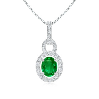 5x4mm AAAA Floating Oval Emerald Pendant with Diamond Halo in White Gold