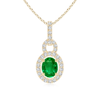 5x4mm AAAA Floating Oval Emerald Pendant with Diamond Halo in Yellow Gold