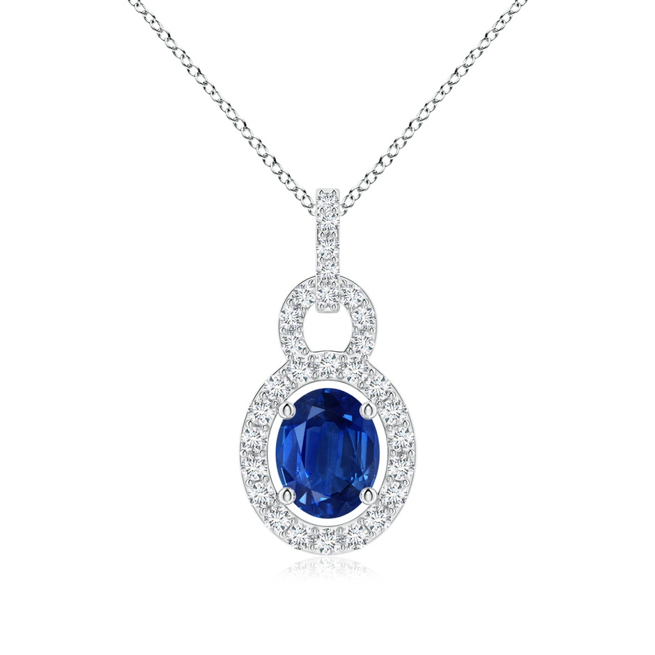 5x4mm AAA Floating Oval Blue Sapphire Pendant with Diamond Halo in White Gold 