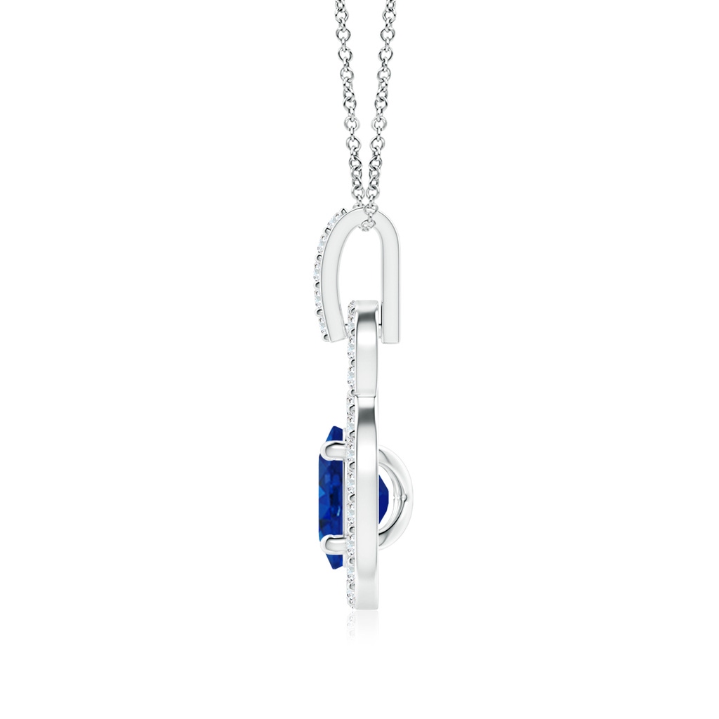 5x4mm AAA Floating Oval Blue Sapphire Pendant with Diamond Halo in White Gold Side-1
