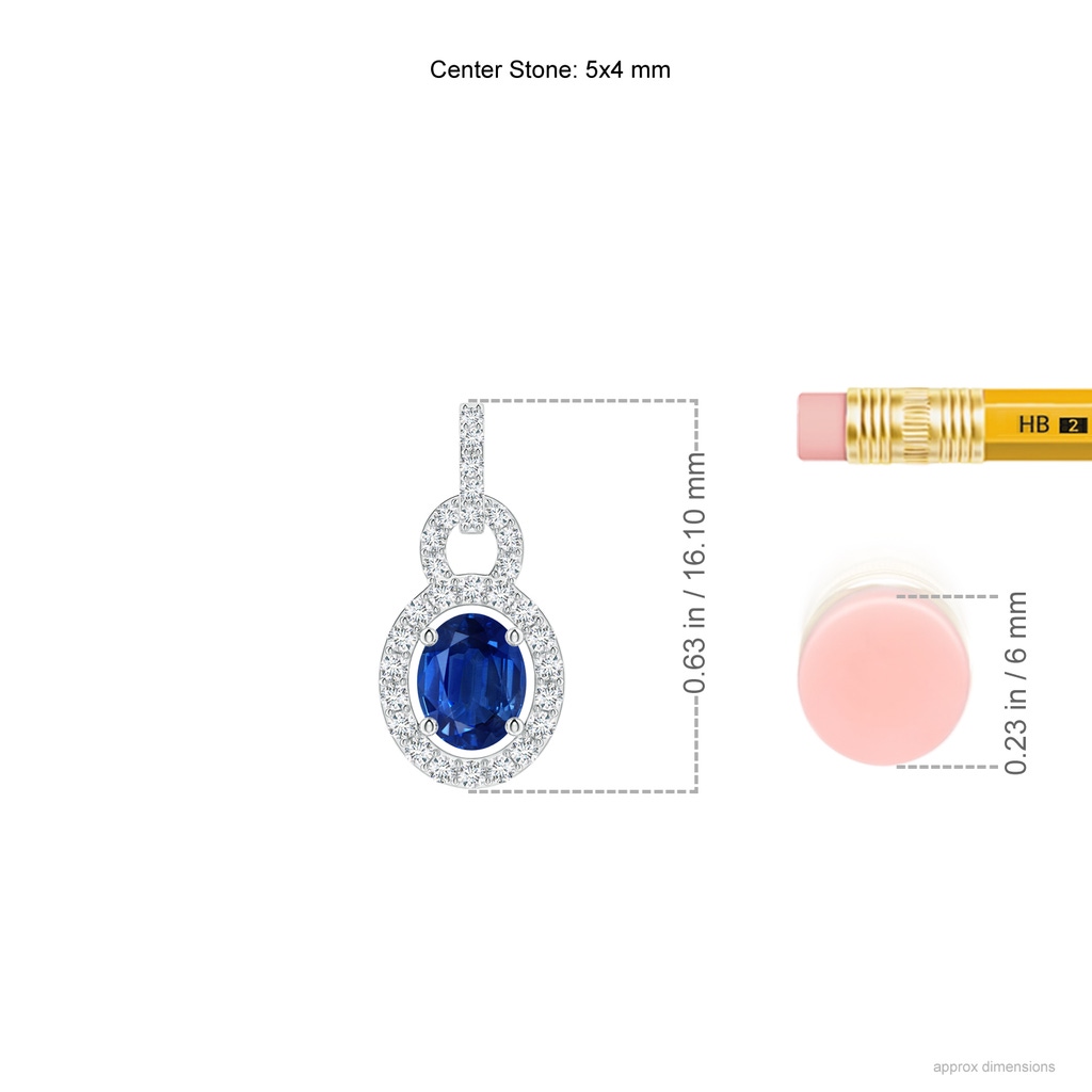5x4mm AAA Floating Oval Blue Sapphire Pendant with Diamond Halo in White Gold Ruler