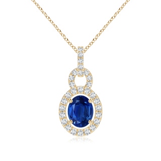 5x4mm AAA Floating Oval Blue Sapphire Pendant with Diamond Halo in Yellow Gold