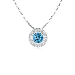 4mm AAAA Round Bezel-Set Fancy Intense Blue Diamond Pendant with Halo in P950 Platinum
