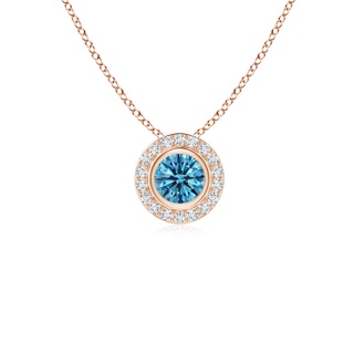 4mm AAAA Round Bezel-Set Fancy Intense Blue Diamond Pendant with Halo in Rose Gold