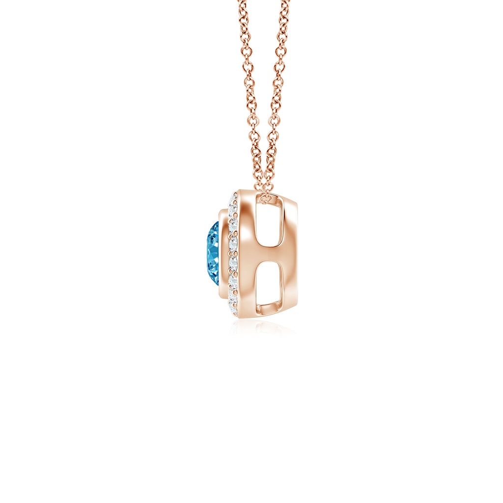 4mm AAAA Round Bezel-Set Fancy Intense Blue Diamond Pendant with Halo in Rose Gold - side 199