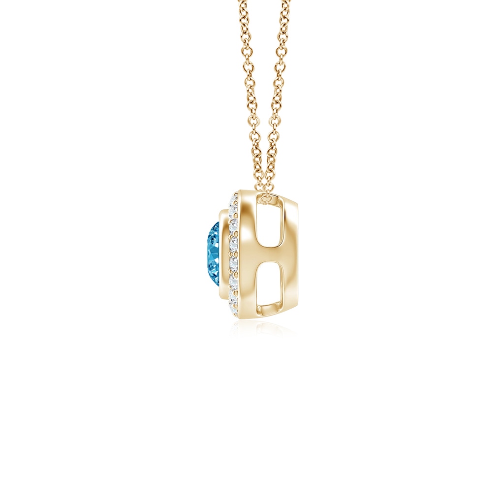 4mm AAAA Round Bezel-Set Fancy Intense Blue Diamond Pendant with Halo in Yellow Gold - side 199