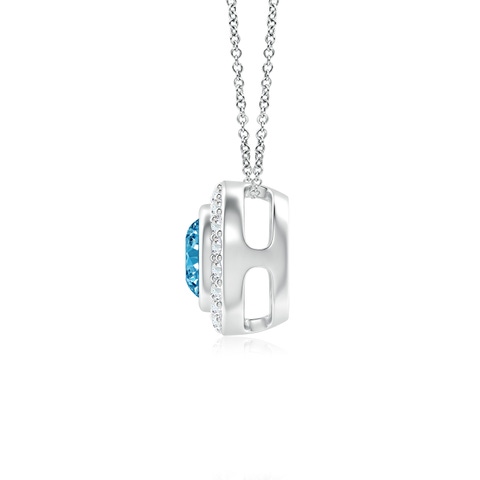 5mm AAAA Round Bezel-Set Fancy Intense Blue Diamond Pendant with Halo in 18K White Gold