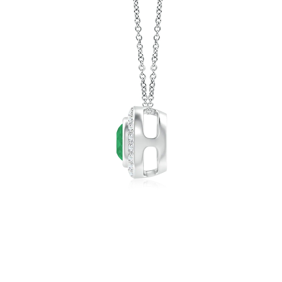 4mm A Round Bezel-Set Emerald Pendant with Diamond Halo in White Gold side 199