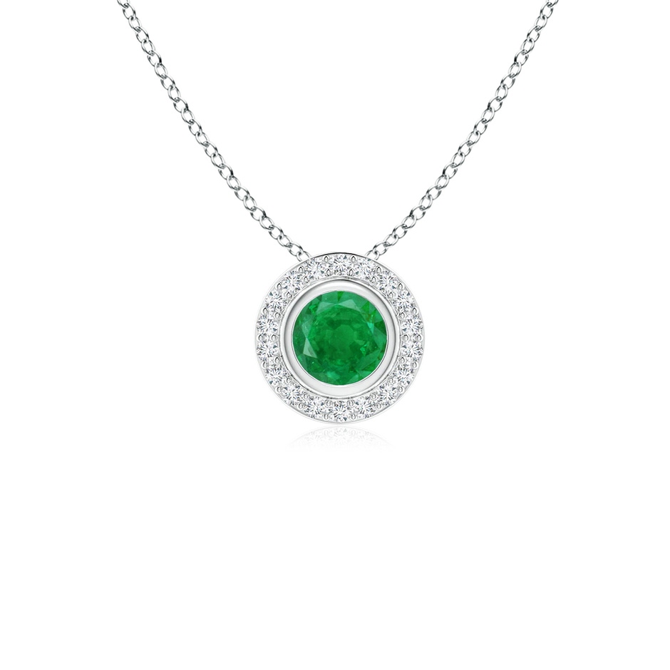 4mm AA Round Bezel-Set Emerald Pendant with Diamond Halo in P950 Platinum 