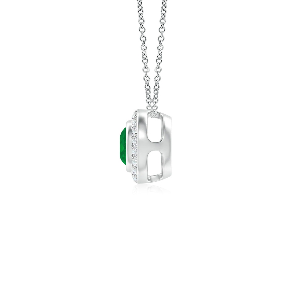 4mm AA Round Bezel-Set Emerald Pendant with Diamond Halo in P950 Platinum side 199