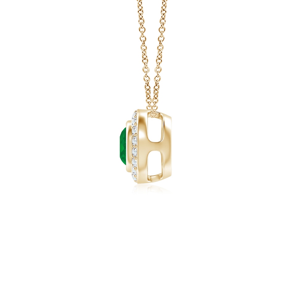 4mm AA Round Bezel-Set Emerald Pendant with Diamond Halo in Yellow Gold side 199