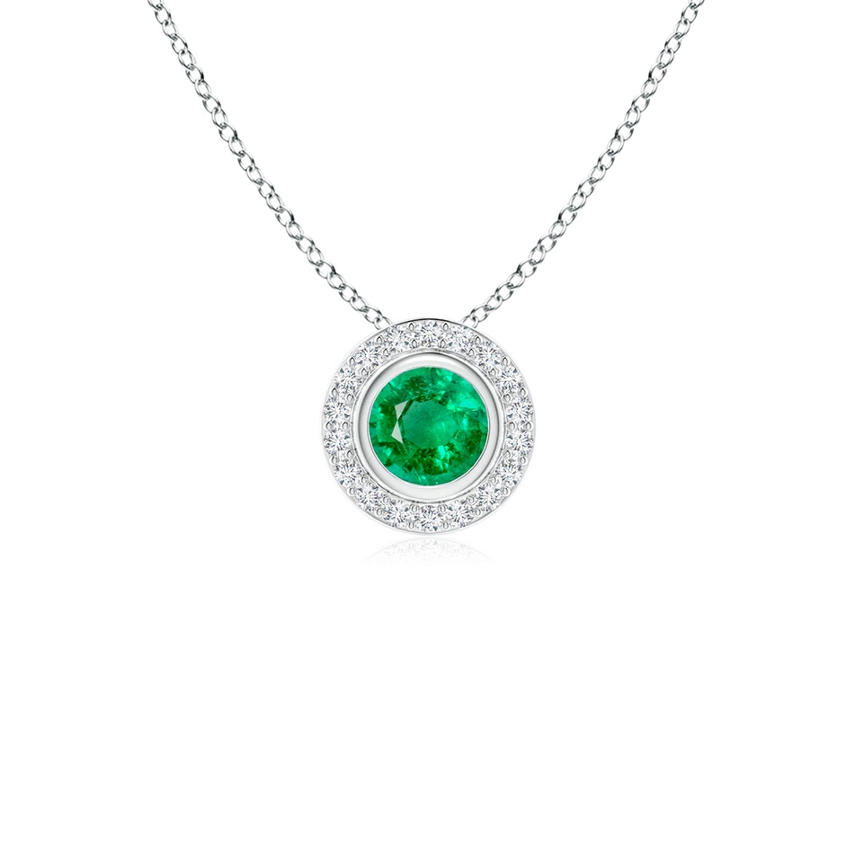 4mm AAA Round Bezel-Set Emerald Pendant with Diamond Halo in P950 Platinum 