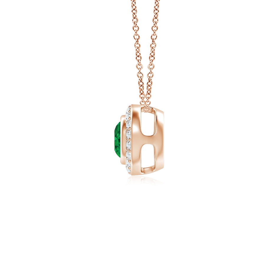 4mm AAA Round Bezel-Set Emerald Pendant with Diamond Halo in Rose Gold side 199