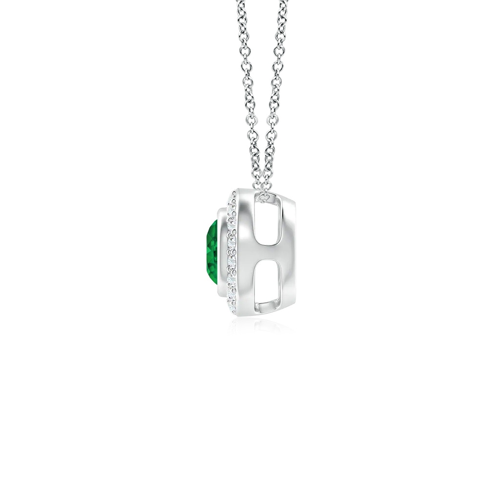 4mm AAA Round Bezel-Set Emerald Pendant with Diamond Halo in White Gold Side 199