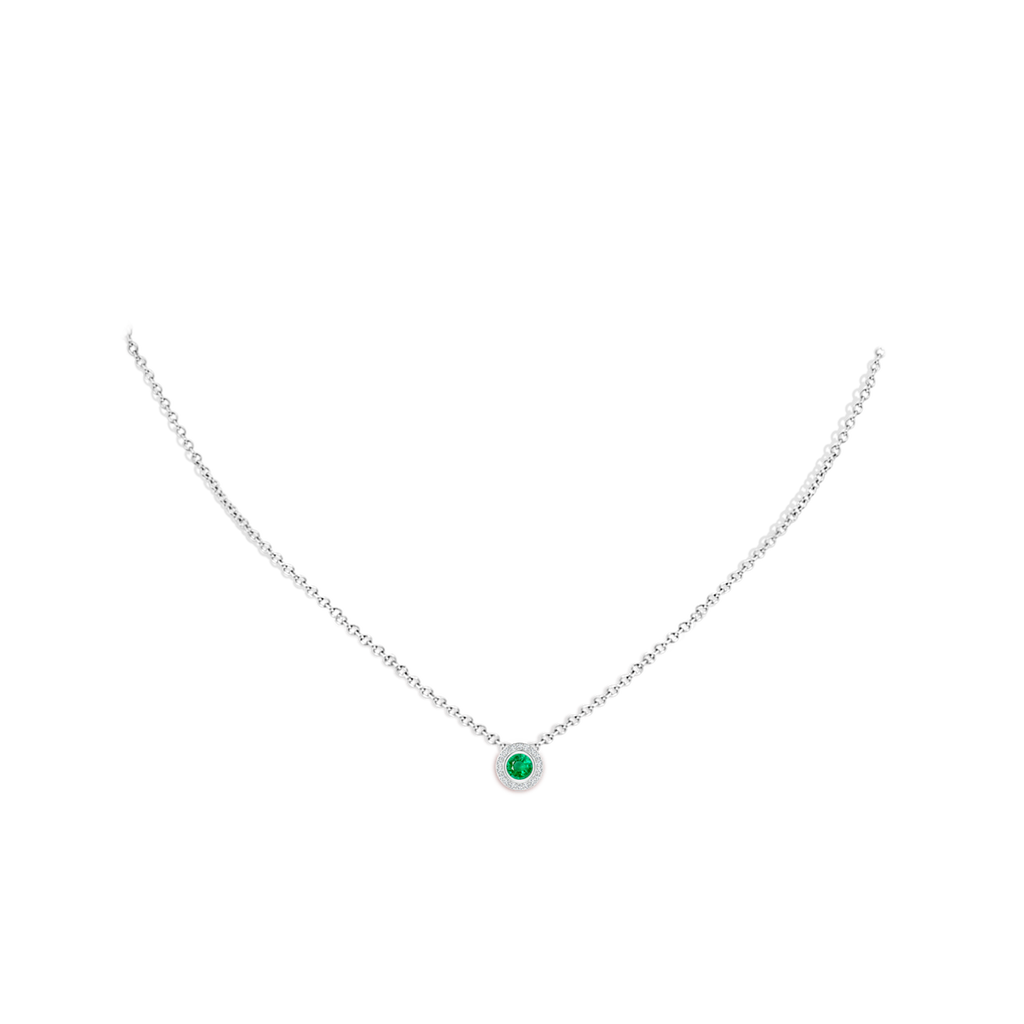 4mm AAA Round Bezel-Set Emerald Pendant with Diamond Halo in White Gold pen