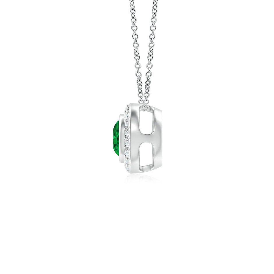 4mm AAAA Round Bezel-Set Emerald Pendant with Diamond Halo in White Gold side 199