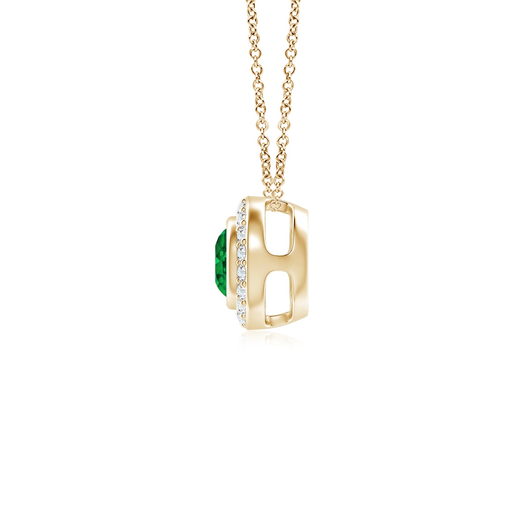4mm AAAA Round Bezel-Set Emerald Pendant with Diamond Halo in Yellow Gold Side 199