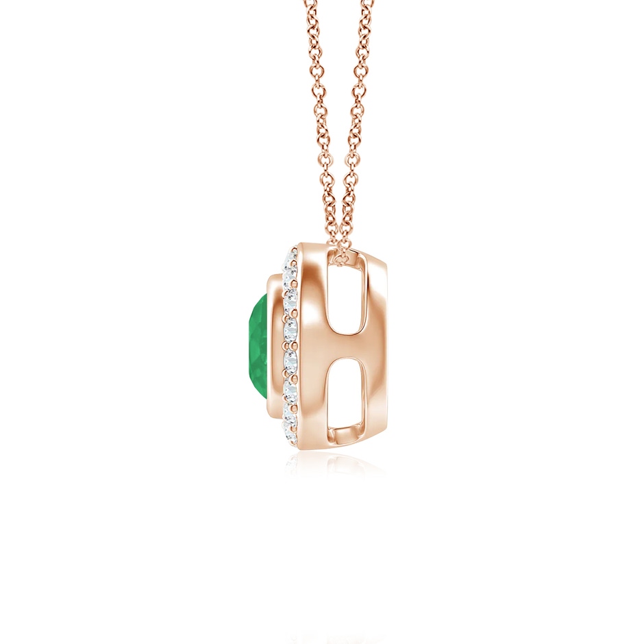 5mm A Round Bezel-Set Emerald Pendant with Diamond Halo in Rose Gold side 199