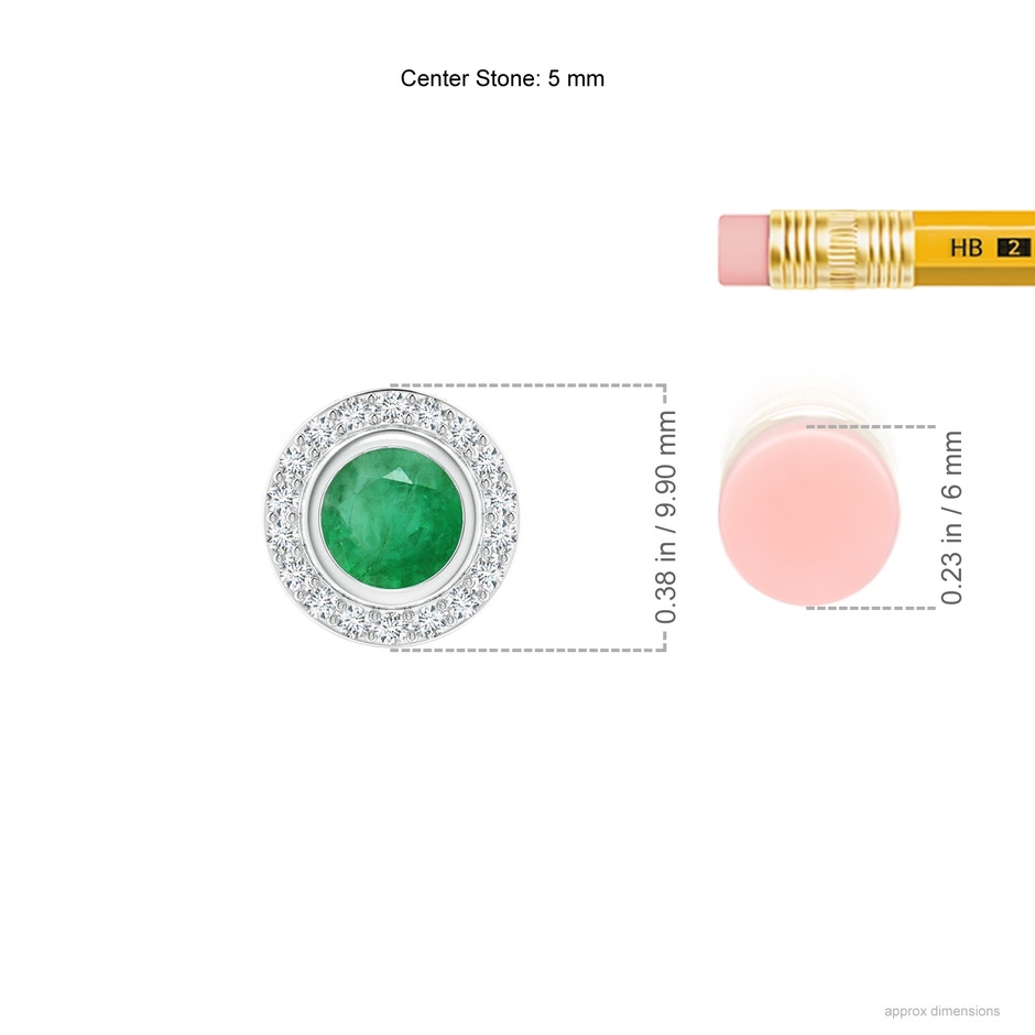 5mm A Round Bezel-Set Emerald Pendant with Diamond Halo in White Gold ruler