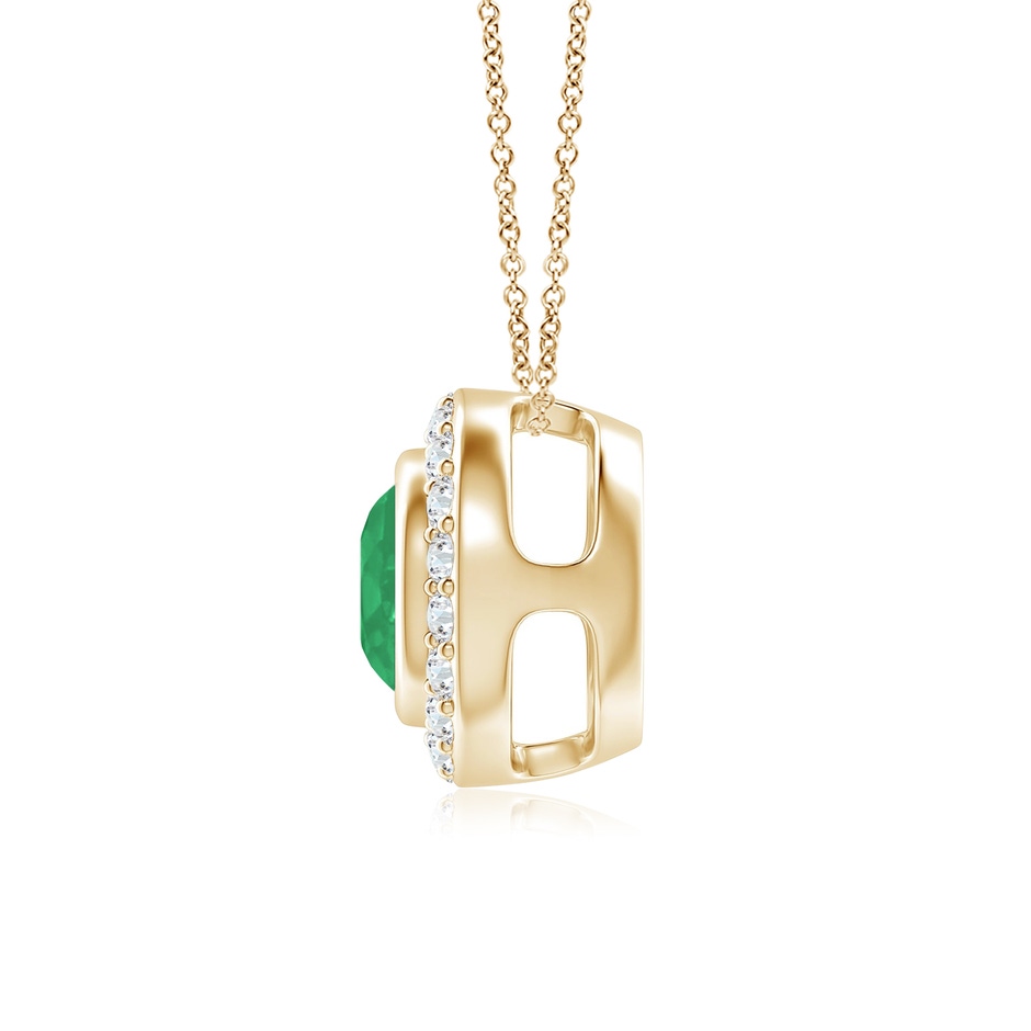 6mm A Round Bezel-Set Emerald Pendant with Diamond Halo in Yellow Gold side 199