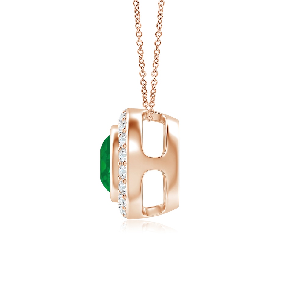 6mm AA Round Bezel-Set Emerald Pendant with Diamond Halo in Rose Gold side 199