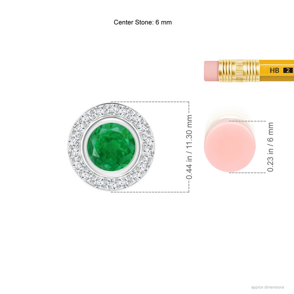 6mm AA Round Bezel-Set Emerald Pendant with Diamond Halo in White Gold ruler