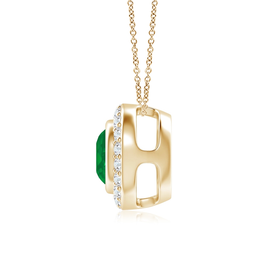 6mm AA Round Bezel-Set Emerald Pendant with Diamond Halo in Yellow Gold side 199