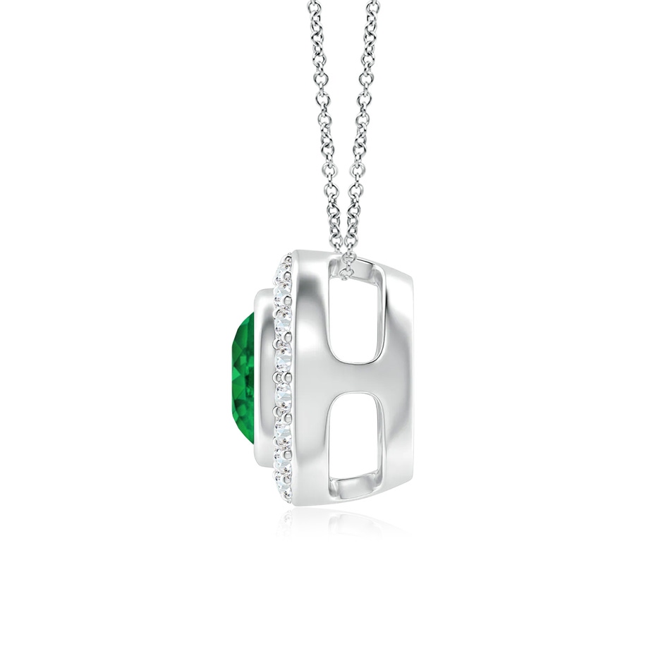 6mm AAA Round Bezel-Set Emerald Pendant with Diamond Halo in 18K White Gold side 199