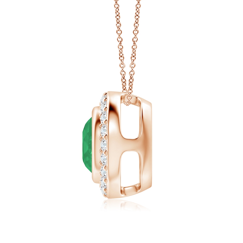 7mm A Round Bezel-Set Emerald Pendant with Diamond Halo in Rose Gold side 199