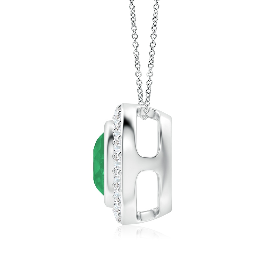 7mm A Round Bezel-Set Emerald Pendant with Diamond Halo in White Gold side 199