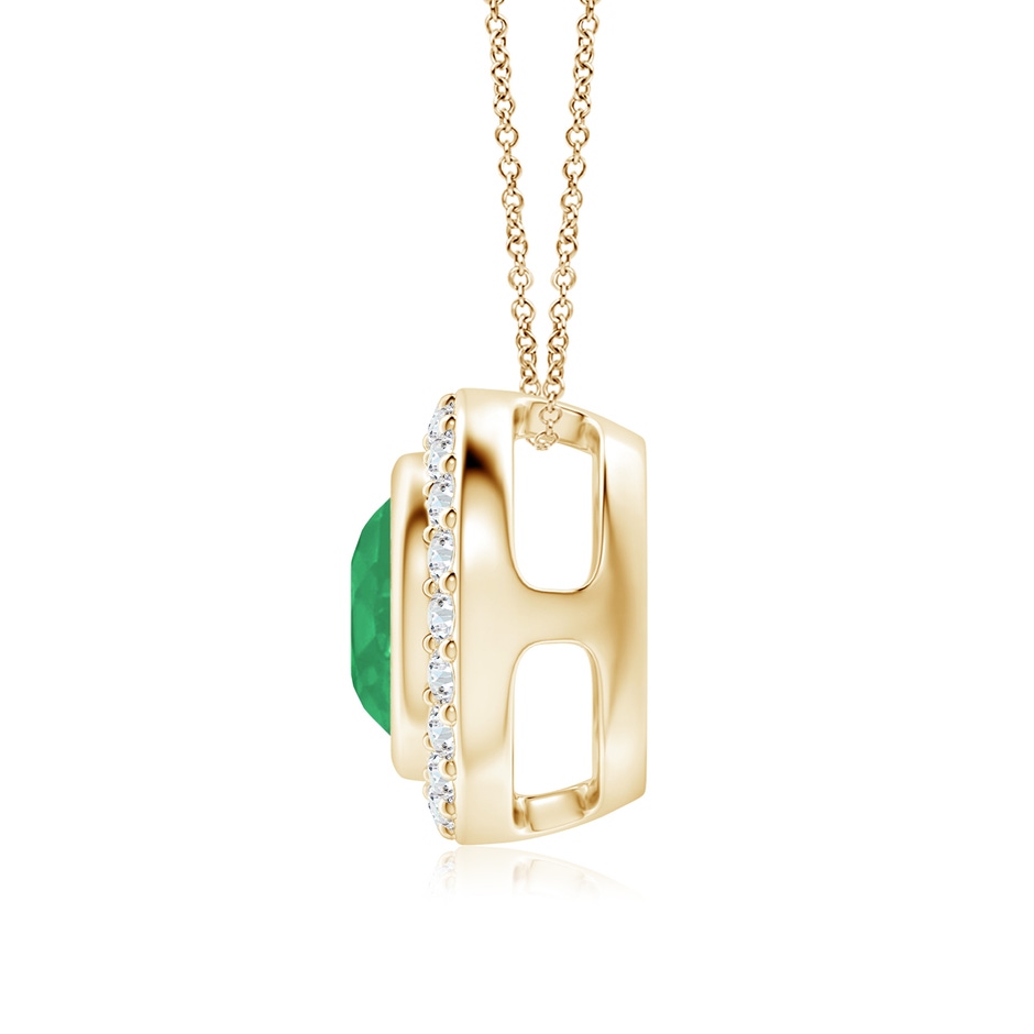 7mm A Round Bezel-Set Emerald Pendant with Diamond Halo in Yellow Gold side 199