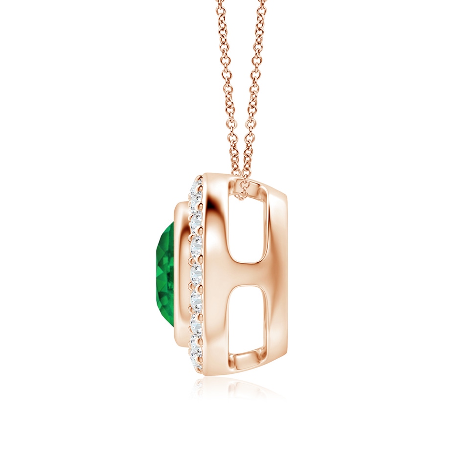 7mm AAA Round Bezel-Set Emerald Pendant with Diamond Halo in Rose Gold side 199