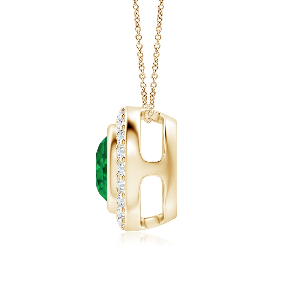 7mm AAA Round Bezel-Set Emerald Pendant with Diamond Halo in Yellow Gold side 199