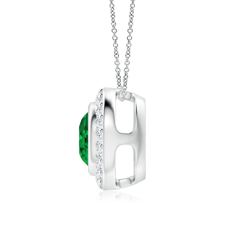 7mm AAAA Round Bezel-Set Emerald Pendant with Diamond Halo in P950 Platinum side 199