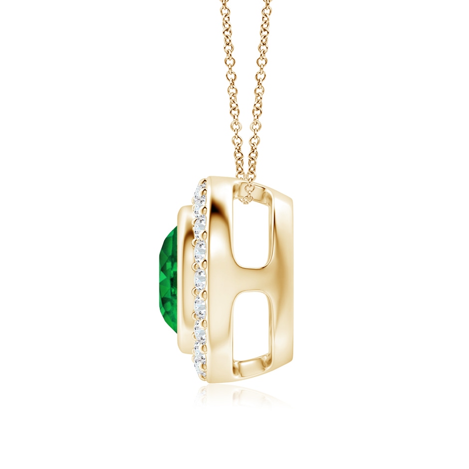 7mm AAAA Round Bezel-Set Emerald Pendant with Diamond Halo in Yellow Gold side 199