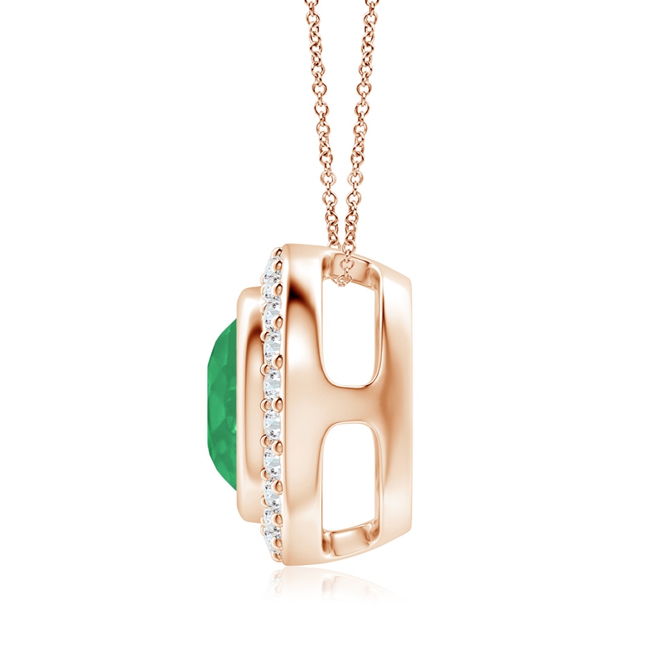 8mm A Round Bezel-Set Emerald Pendant with Diamond Halo in Rose Gold side 199