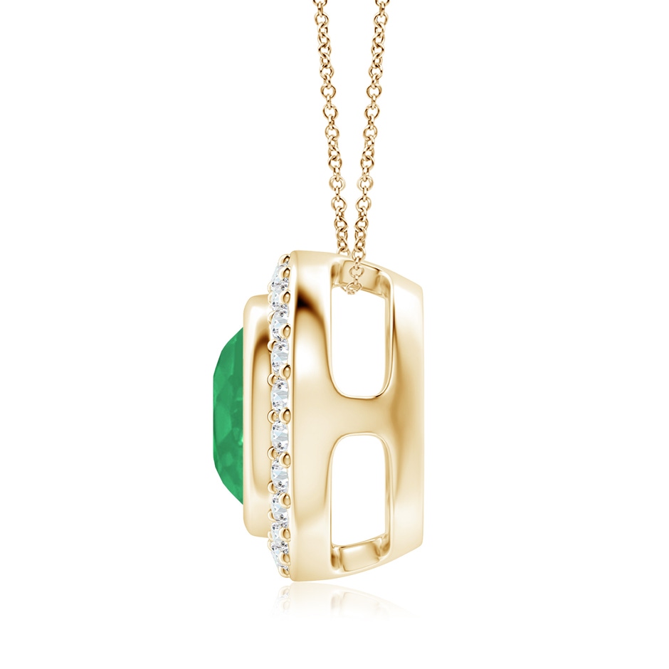 8mm A Round Bezel-Set Emerald Pendant with Diamond Halo in Yellow Gold side 199